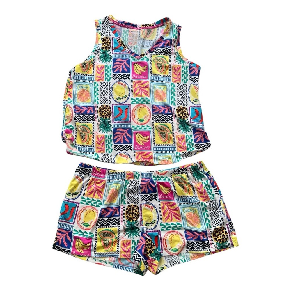 Women's Multicolor Tropical Print Tank & Short Pajama Set- XL